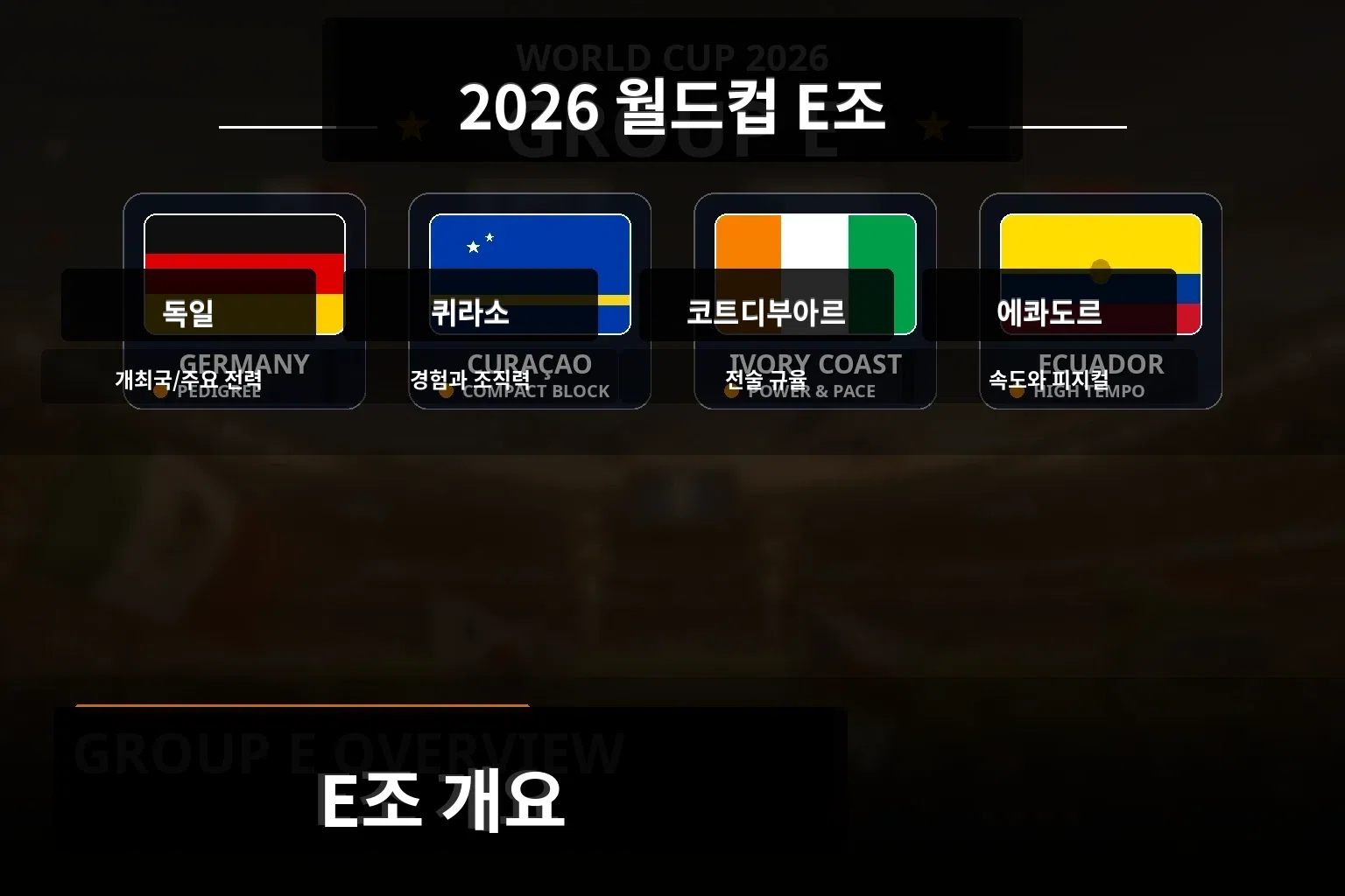 2026 월드컵 E조 overview with stadium atmosphere