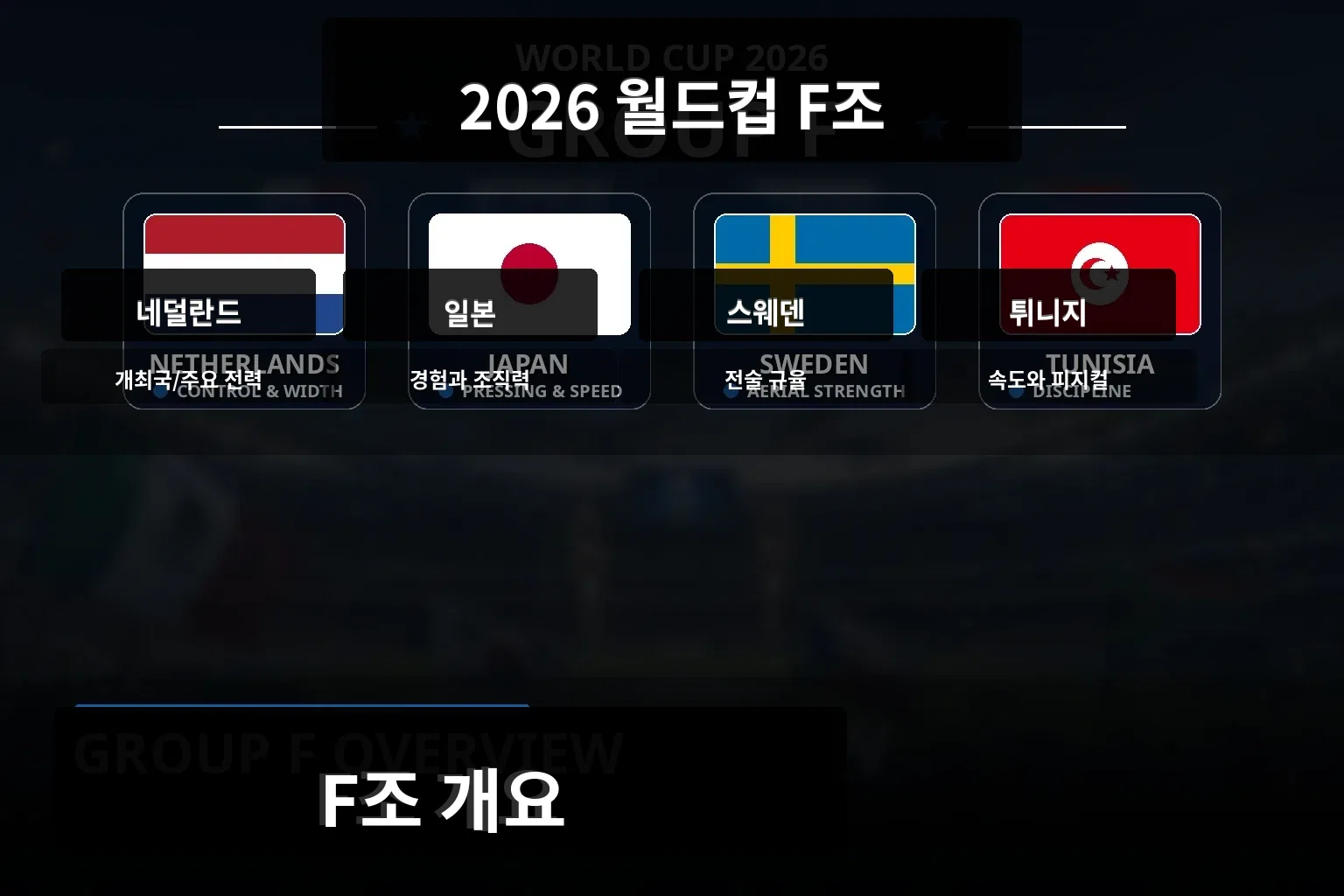 2026 월드컵 F조 overview with stadium atmosphere